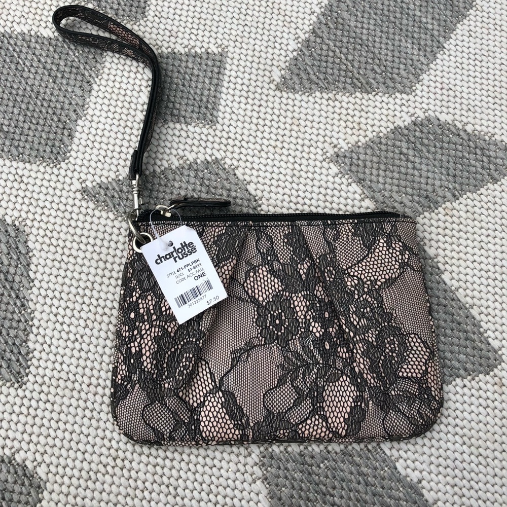 Charlotte Russe pink w/ floral lace clutch